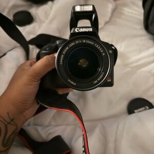 Canon Black DSLR with Zoom Lens